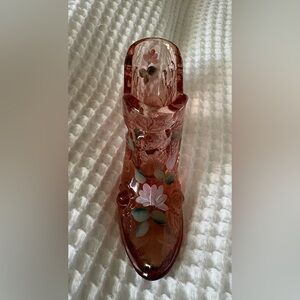 FENTON Pink Floral Glass Shoe